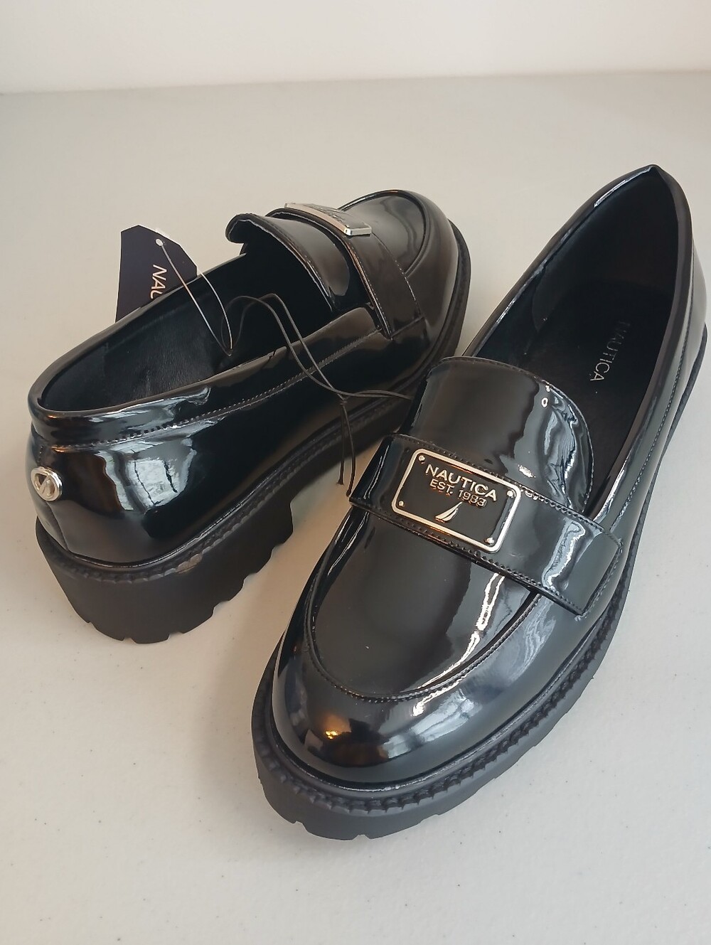 Black Patent Slip On Loafers 10 New!
